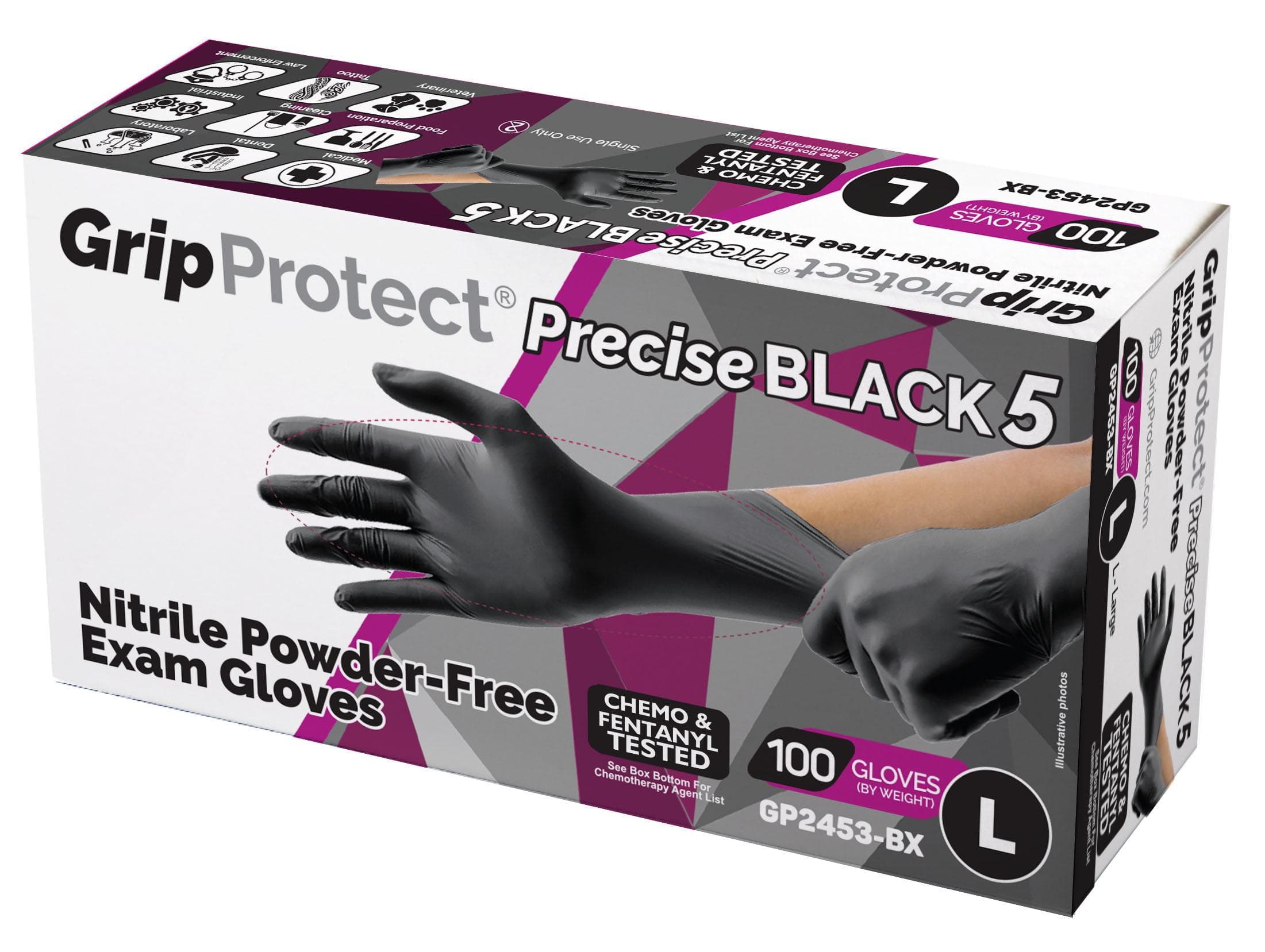 Gripprotect Precise Black 5 Nitrile Exam Gloves (L)
